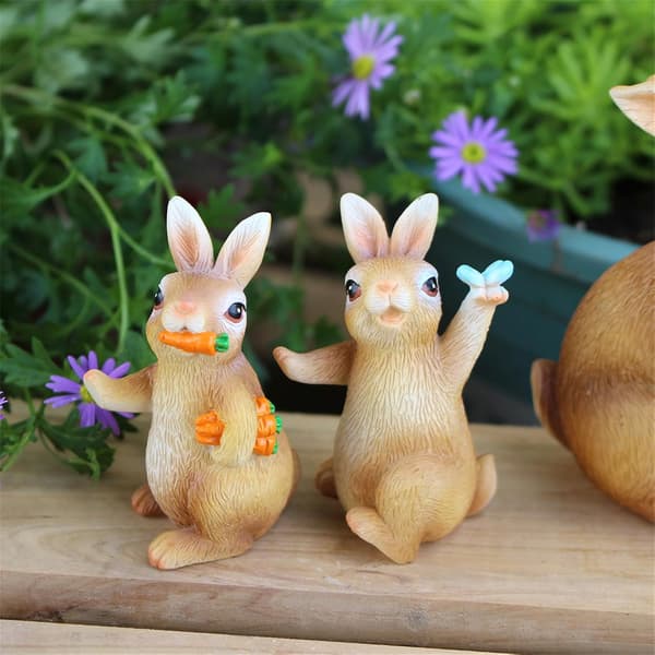 Funny Rabbit Playing Statue Decor, Rustic Whimsical Mom and Baby Rabbit Figurine, Resin Rabbit Statue Figurines Easter Bunny Statue Decor