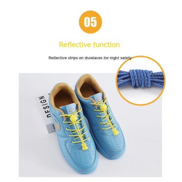 Lämplig för vuxna och barn med runda reflekterande elastiska obundna skosnören i gult yellow