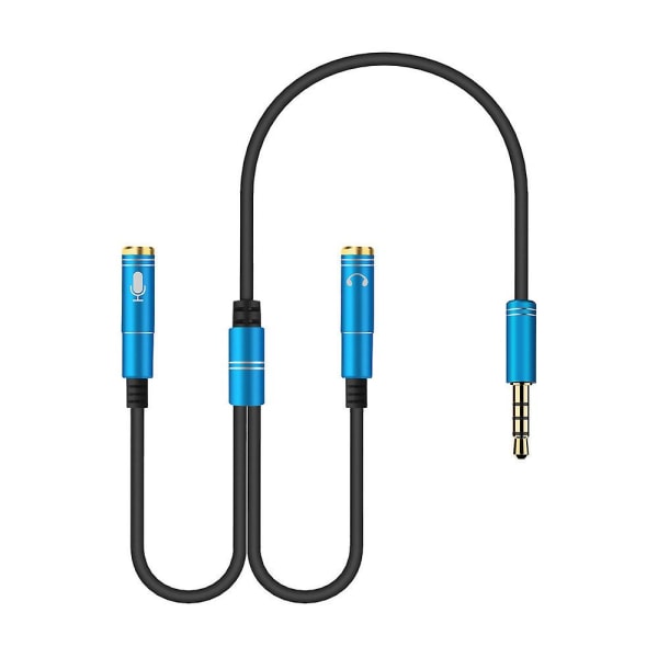 3,5 mm hörlurar Mic Hörlurar Audio Splitter Adapter Kabel Hane Till Hona Blå Blue