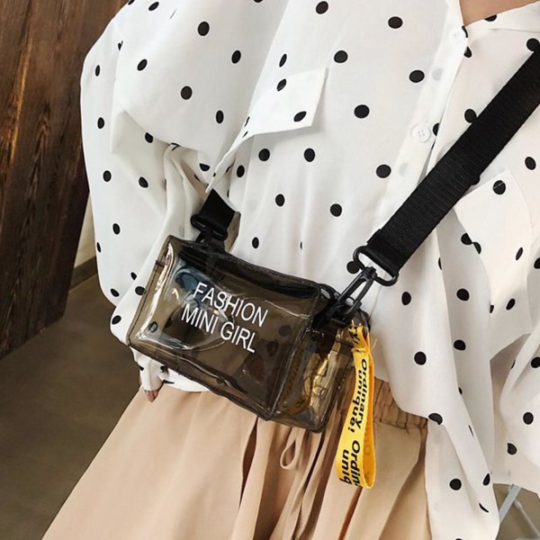 Transparent Crossbodyväska för Kvinnor Godisfärg Bokstav Mode Sommar Mini Axelremsväska PVC Jelly Liten Tote Vit