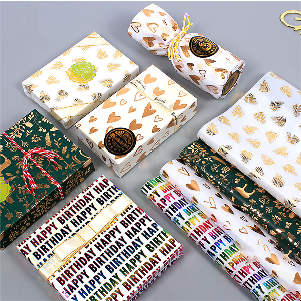 Gaveindpakning, julegaveindpakningspapir, 12 stykker á 50 * 70 cm (kærlighed * 3 + grøn * 3 + farverig * 3 + folie * 3)