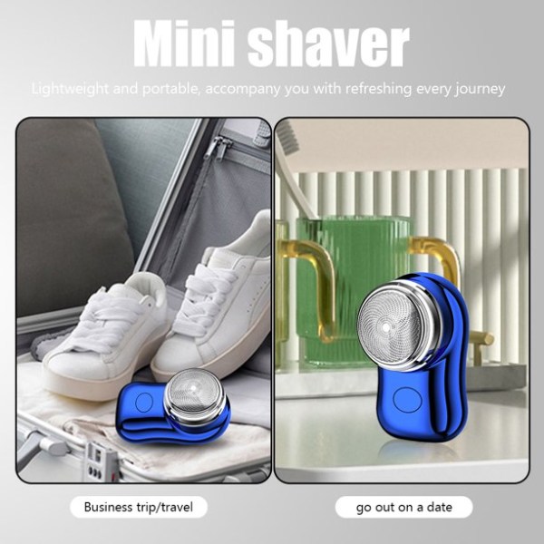 Mini elektrisk skäggrakapparat, lätt skäggrakapparat för utomhusbruk (blå)