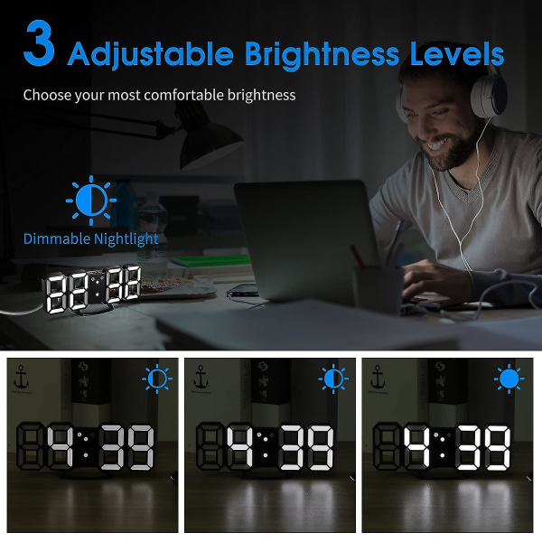 3d LED digital väckarklocka, 12/24 timmars datumtemperaturvisning, USB power