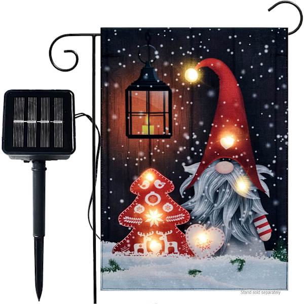 Jultomte Burlap Trädgårdsflagga Med Ljus - Solcellsdriven LED Vintertomte Lykta Snö Jul Mini Flaggor Banner 12x18 D