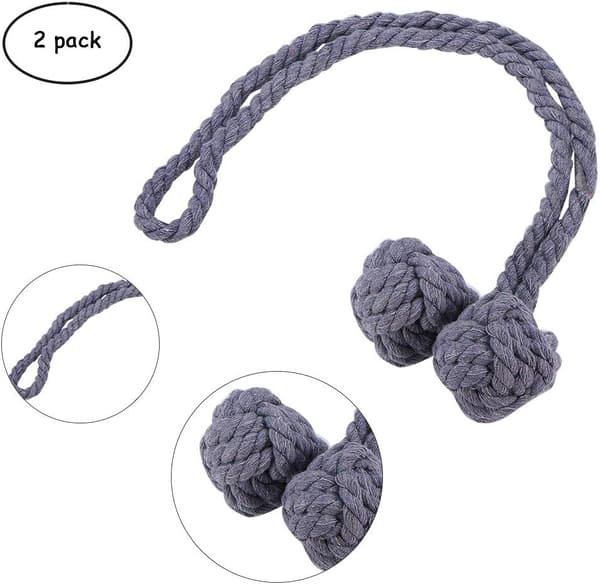 1 Pair Hand-Knitted Natural Cotton Curtain Tie-Backs with Double