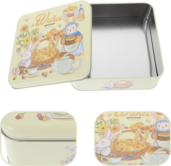Square Tinplate Cookie Jar, Candy Container for Biscuit Storage, Metal Packaging Box for Sweets, Home Storage