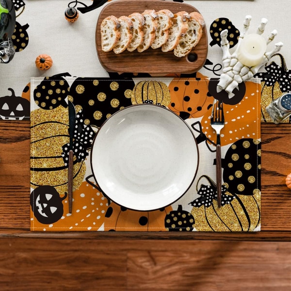 Halloween bordstabletter Set med 4, höstpumpa bordsmattor för festköksmatsalsdekoration