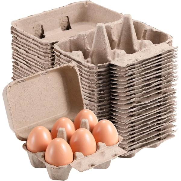 Vintage äggkartonger 50-pack, tomma äggkartonger med naturlig massa 6 antal för kycklingägg återanvändbar, förvaringsbricka för rymmer till sex ägg