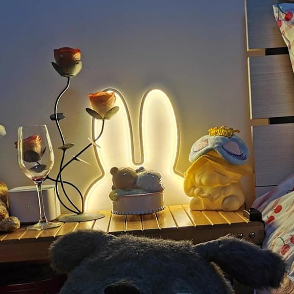 Decorative Room Lights for Teens, Easter Gifts, Warm Light Easter Atmosphere Neon Lights, LED Rabbit Lights, USB Plug Wall Lights