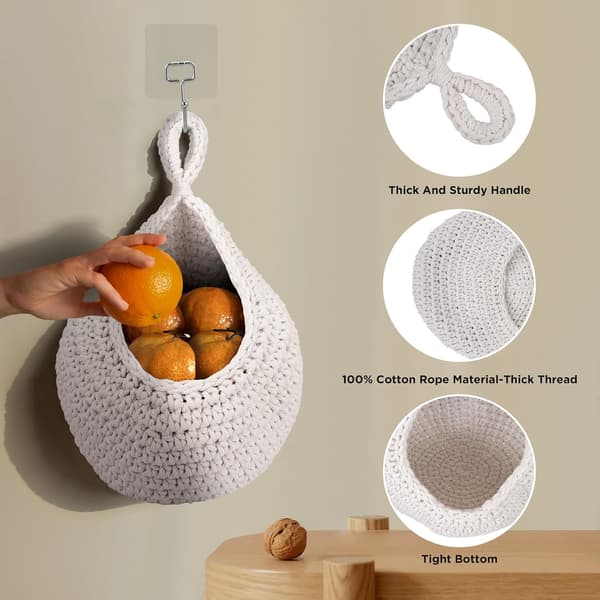 3-pack Hanging Woven Storage Baskets for Space Storage in Kitchen Bathroom