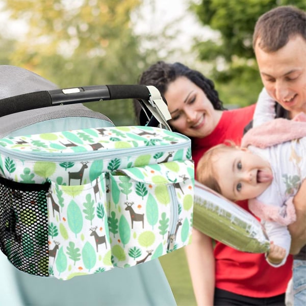 Organizer för mamma, baby - Kompatibel med de flesta barnvagnar - Multifunktionell stor kapacitet 31x20x15 cm Forest fawn
