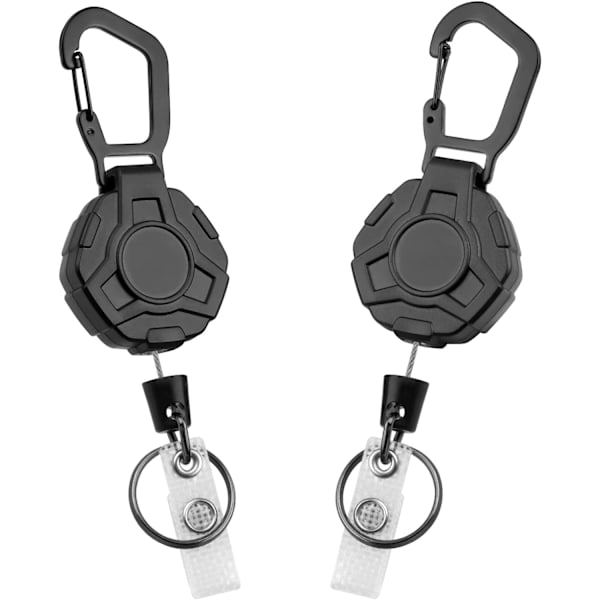 Badge-rulle, 2 stk. Heavy Duty Rulle Badgeholder, Hexagon Tilbagetrækkelig Nøglering, Karabinhage Badgeholder til Bukser og Bælter Nøgleholder