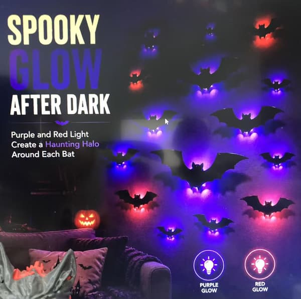 3D LED Luminous Bat Wall Decorations, Halloween Flying Bats Set, 24-piece 24pcs 24pcs