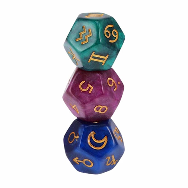 3 Stycken Akryl Pärla Astrologiska Tärningar för Konstellationsspådomstillbehör 3 Färger D12 Glitter Tärningsset
