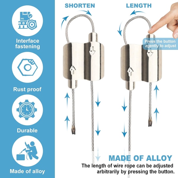 Wire Rope Kabelklemme, Velegnet til Billedophængning, Lysledning Alloy To-vejs Kabelklemme, Frit Justerbar Wire Ro