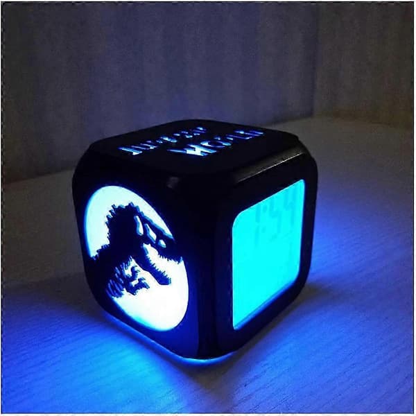 Jurassic Park Dinosaur 3D Stereo Small Alarm Clock Creative LED Night Light Electronic Clock Bedside Clock Bedroom Ambient Light - with USB Power Cable