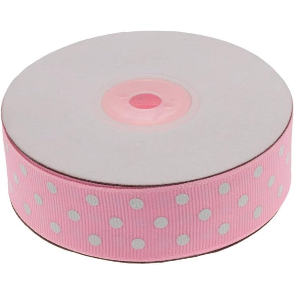 Printed Grosgrain-band, vita prickfärgade Grosgrain-band för presentförpackning och hantverk (rosa)