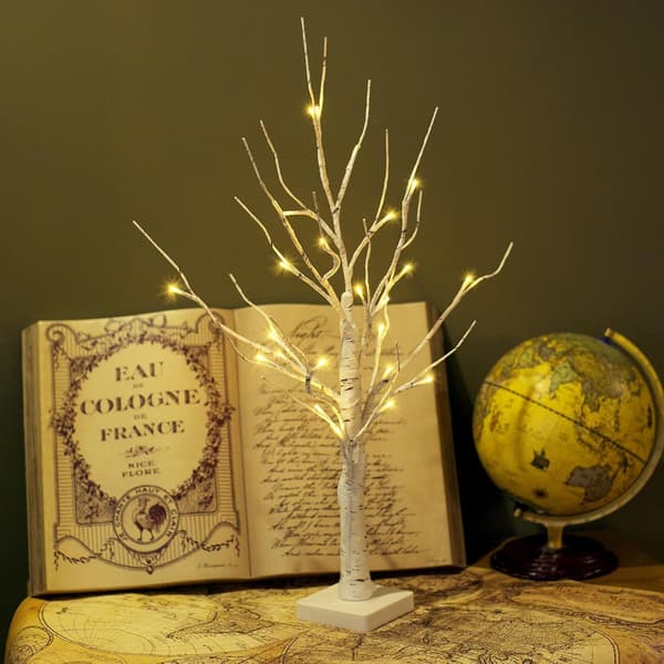 Christmas Tree, 2FT White Birch Tree with 24 Warm White Lights Battery Operated Artificial Tree Lighting