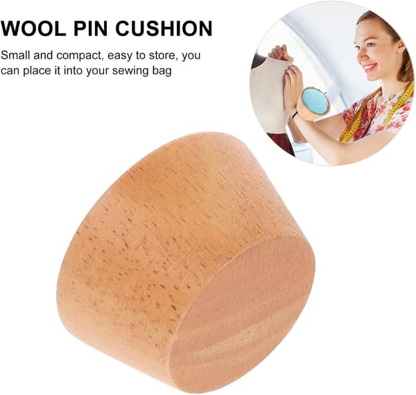 Needle Felt with Wooden Base Portable Needle Organizer Blue Semicircular Sewing Holder