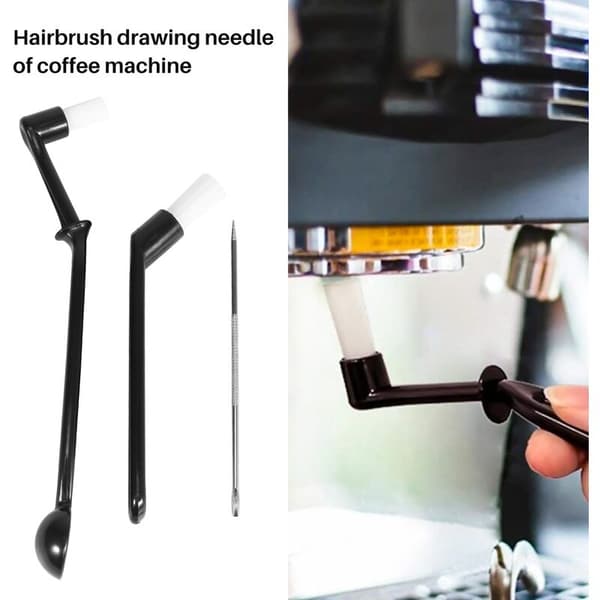 Coffee Machine Cleaning Brush with Spoon Set for Coffee Machine Group Head, 3-pack, Black