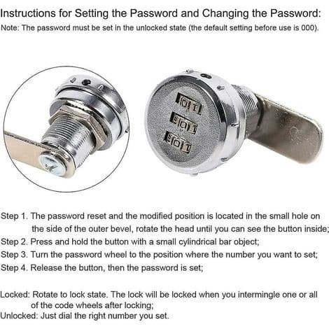 Combination Lock and Latch for Drawers, 3 Digits, Suitable for Electrical Storage Cabinets