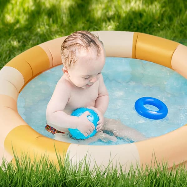 Inflatable children's pool, 2 rings with inflatable safety ring, with inflatable safety bubble bottom (yellow)