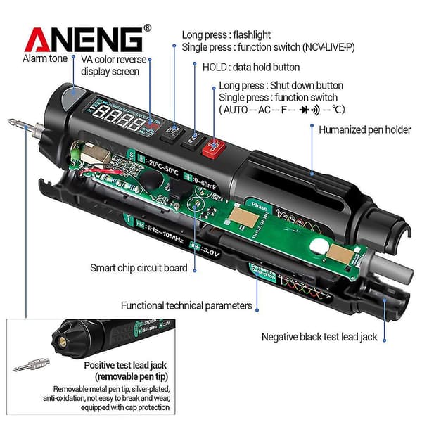 Aneng A3008 Digital 6000 tællinger Intelligent Professionel Multimeter Sensor Pen Tester Strømmåler
