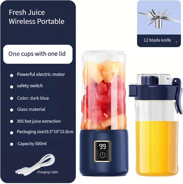 Portable Blender, Mini Blender, Small Milkshake Blender, 12 Blades, Convenient and Multifunctional, with Digital Touch Screen.