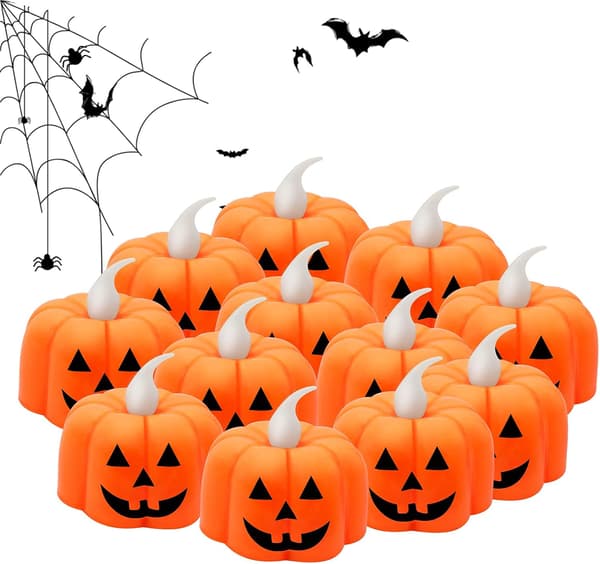 12-pack Halloween Pumpkin LED Tealights, Battery Operated
