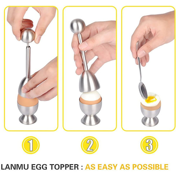 Eggkoppsett - Inneholder 2 eggkopper, 2 skjeer og 1 eggkutter - Enkel eggkutter i rustfritt stål