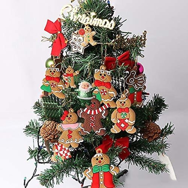 12 stycken pepparkaksgubbe-prydnader för julgransdekorationer, fina hängande dockcharm, rolig barnpresent till julgranspynt, semester, Mul