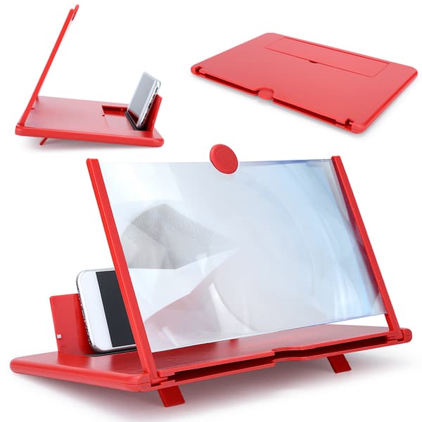 Mobile Phone Screen Magnifier 3D 12 inch High Definition Magnifying Stand Red