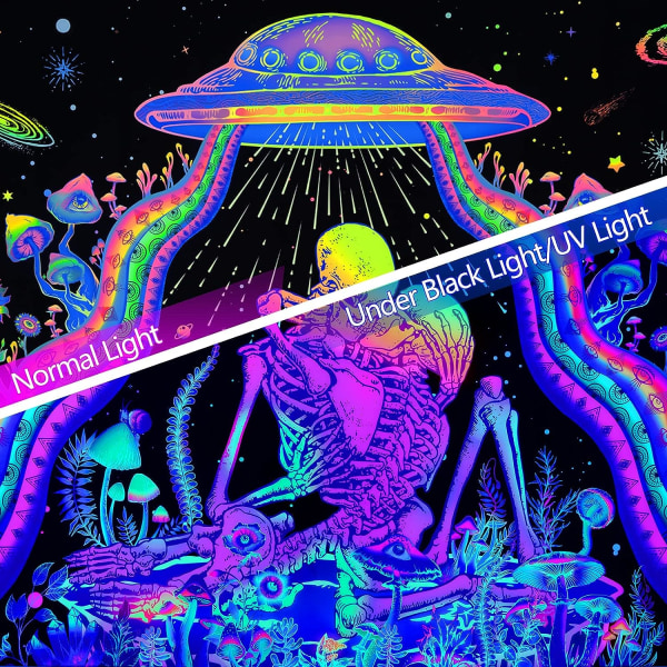 Sort lys kranietæppe Planter Tæpper UV Reaktiv Skelet Elskere Tæppe UFO Alien Tæppe Svampe Blomster Tæppe til B