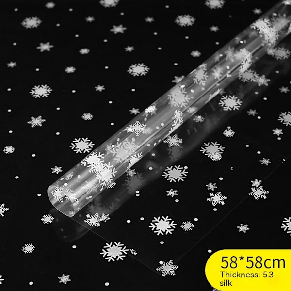 Cellofanrulle med snöflingor, genomskinlig cellofanrulle för presentkorgar, klar cellofan för julkorgar