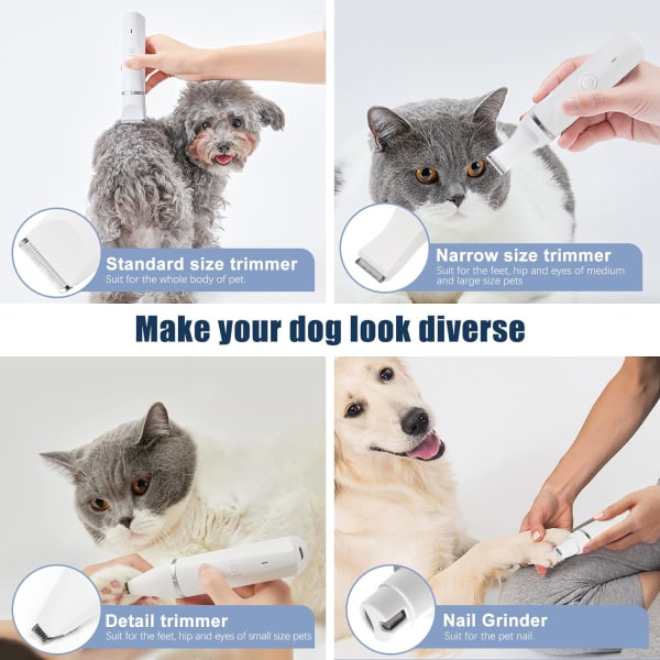 4 i 1 professionell hundklippare: Tyst hundklippare IPX7 vattentät, sladdlös djurskötselmaskin med USB -kabel uppladdningsbar för katter och andra husdjur