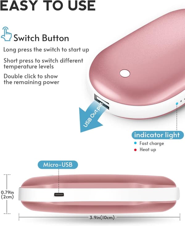 Hand Warmer Rechargeable, Electric Hand Warmer Reusable Pocket U