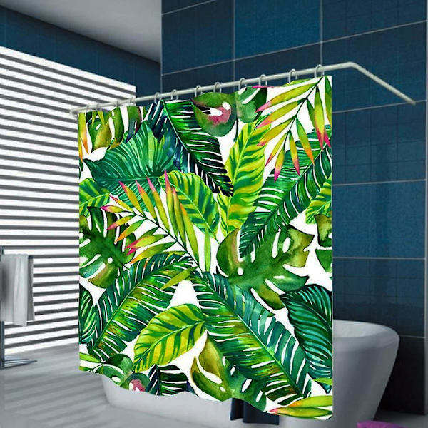 Tropisk Bruseforhæng, Grøn Bananpalmebladstof Badeværelsesgardiner Sæt Med Kroge Badeværelsesindretning Maskinvaskbar Stil 3180x200cm Style 3 180x200cm
