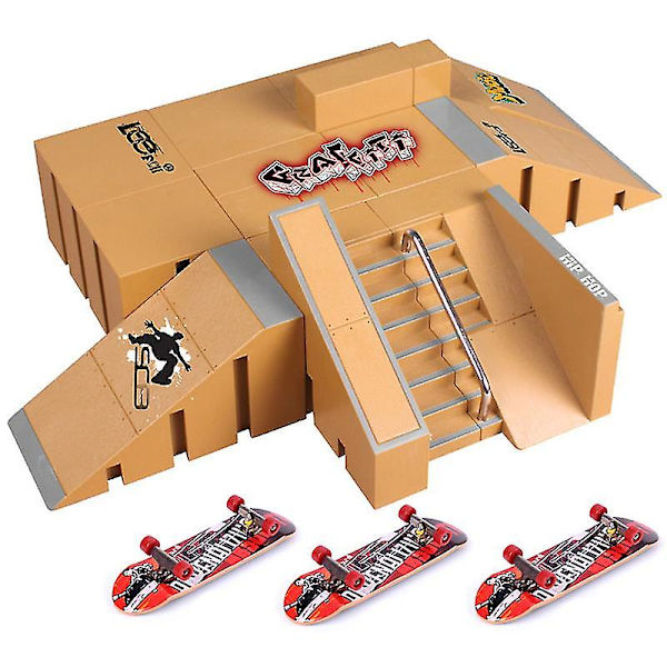 Tech Finger Skateboard Sæt Finger Cykel Bmx Mini Tohjulet Scooterbræt Skate Fingre Sports Træningsrekvisitter Rampe Skate Park Legetøj Pop [DB] C-A 40 x 30 x 12 cm