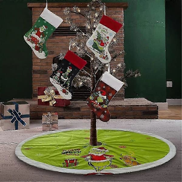 Juletreteppe Grinchen Rund Gulvmatte Beskyttelse Dekor Juletre Matte Dekorasjon 81cm