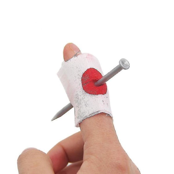 Søm gennem fingeren med bandage - Praktiske vittigheder Børnebørns festtricks (1 stk, hvid)