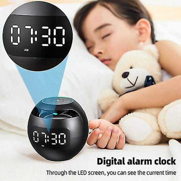 Digital LED-väckarklocka Rund Sängbord Nattelampa Hem TF Radio Bluetooth-högtalare Svart