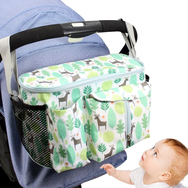 Organiseringsveske for barnevogn til mamma, babyvognbag - Kompatibel med de fleste barnevogner - Multifunksjonell stor kapasitet 31x20x15 cm Forest fawn