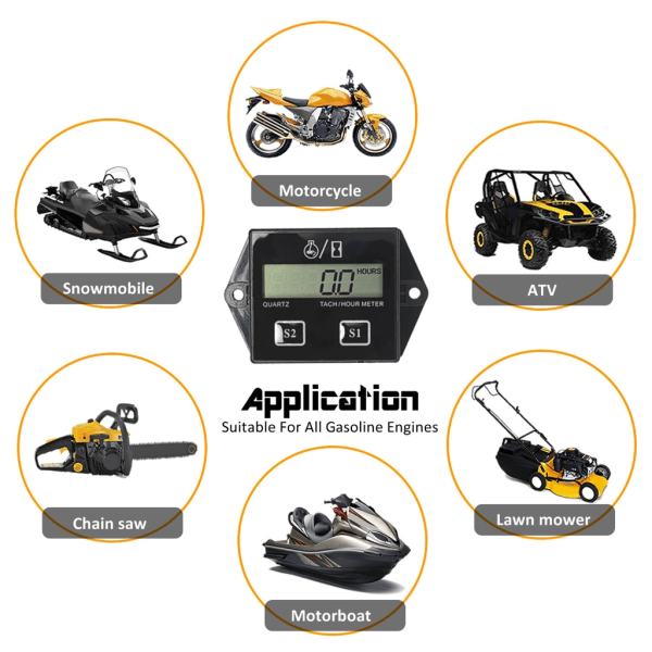 Motorcycle 2/4-Stroke Engine Tachometer Hour Meter LCD Display Waterproof Car Motorboat Motorcycle Digital Tachometer