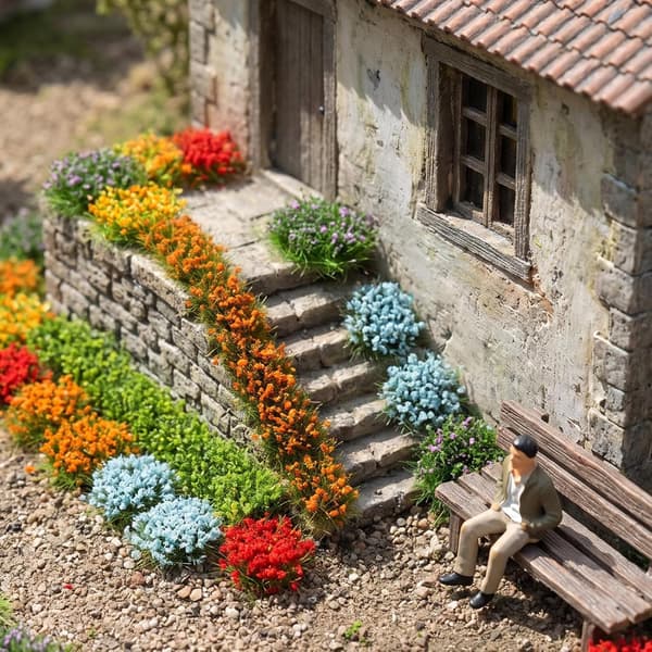 Diorama-rekvisita, miniatyrblomster for statiske gresstuster