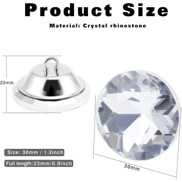 60 stk Klare Rhinestone Knapper med Metallspenne for Sy, Sofa, Seng, Håndverkdekorasjon (30mm)