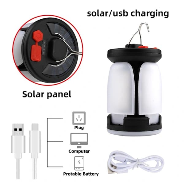 USB genopladelig camping nødbelysning sammenklappelig