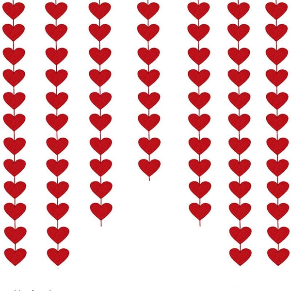 Alla hjärtans dag dekorationer - Röd filt kransband, filt kärlekshjärta ovävt bröllopshjärta girland banderoll gratis gör-det-själv alla hjärtans dag dörrgardin 2