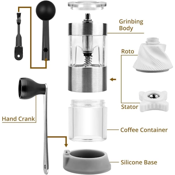 Manuel Espresso Kaffeebønnekværn - Bærbar Krydderikværn i Rustfrit Stål & Synlig Manuel Kaffegrinder Nem at Bruge