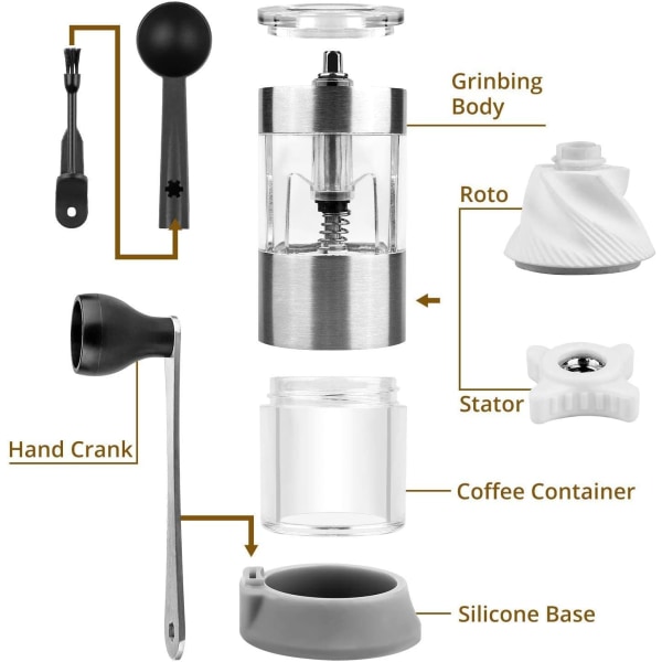 Manuell espresso kaffebönkvarn - Bärbar kryddkvarn rostfritt stål & synlig manuell kaffekvarn Lätt att använda