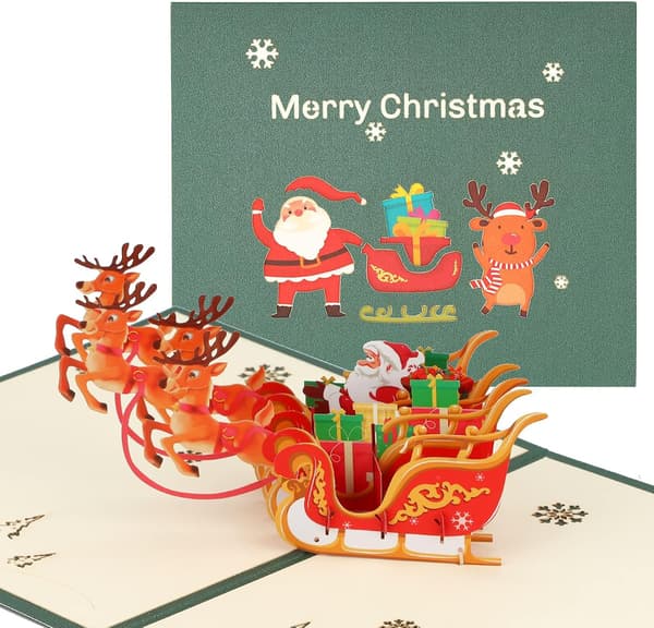 Pop-up julkort - Tomte, ren och presenter - God Jul